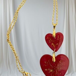 Gold and Red Heart Pendant Necklace